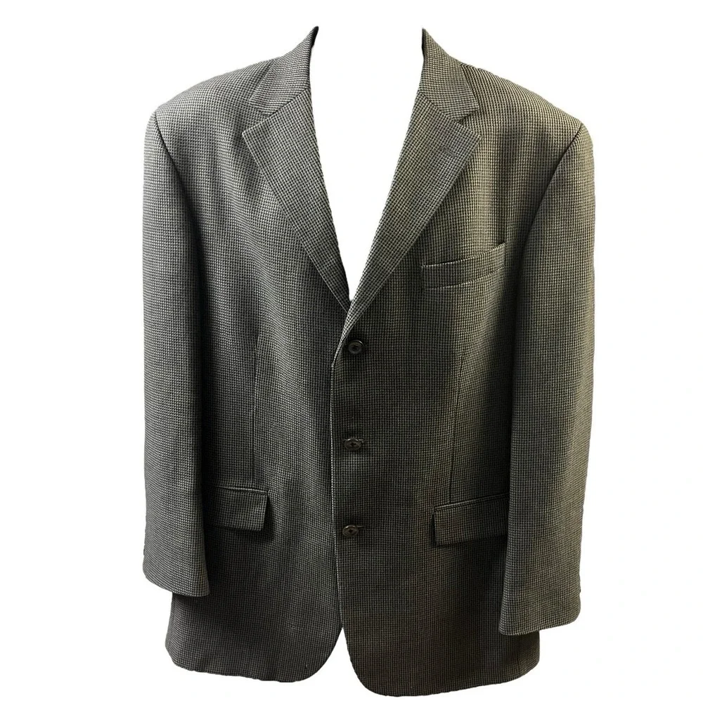 Oscar de la Renta‎ Blazer Mens 42R Grey Wool Micro Check 3 Button Sport Coat